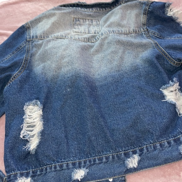 Distressed Dark Denim Jean Jacket - Picture 4 of 4